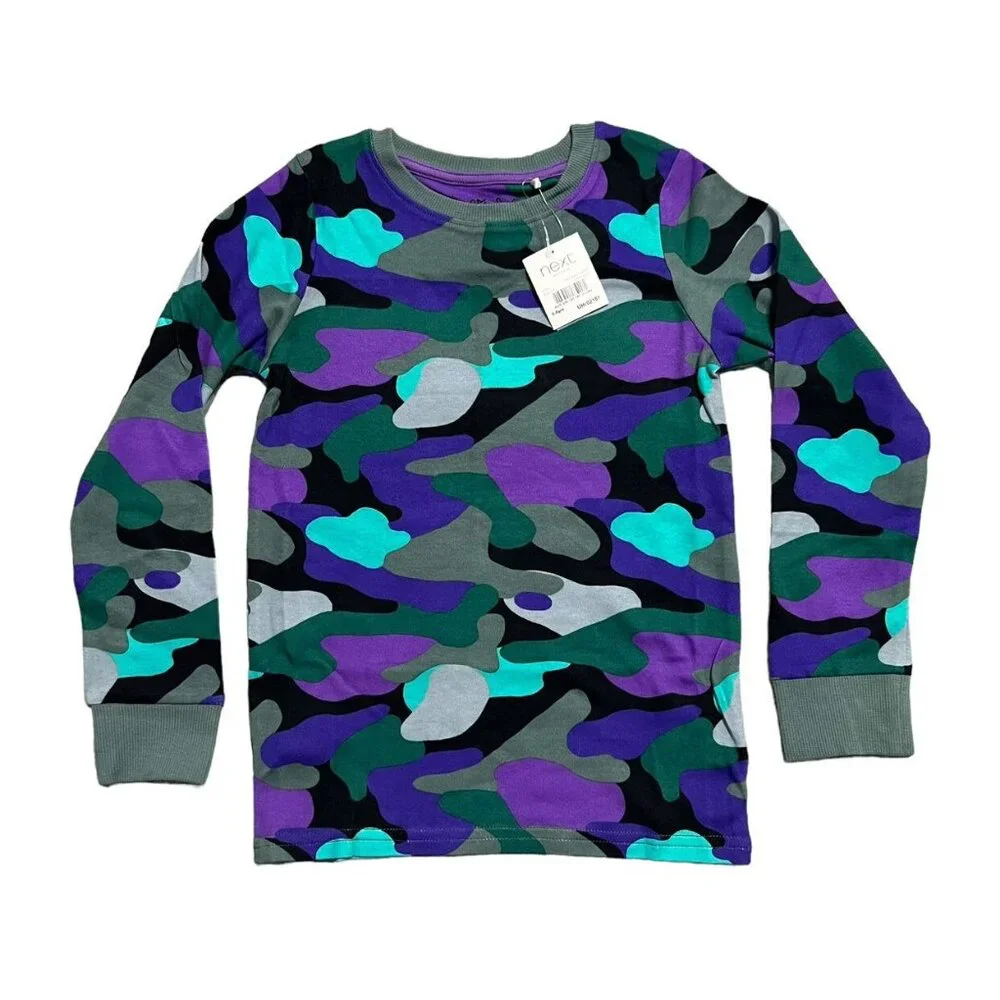 NEW Next 5-6Y Purple Grey & Blue Camouflage Pajamas